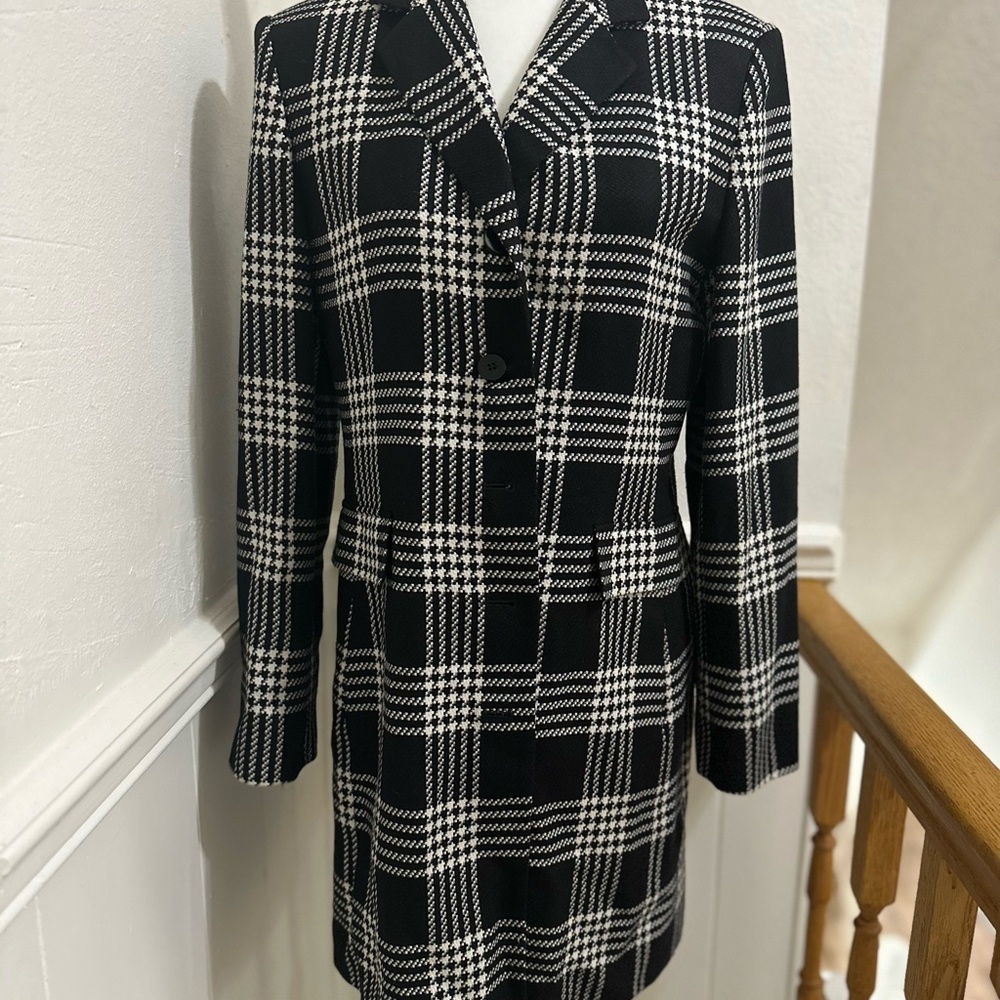 White Plaid Midi Coat Sz 8 - Picture 6 of 8